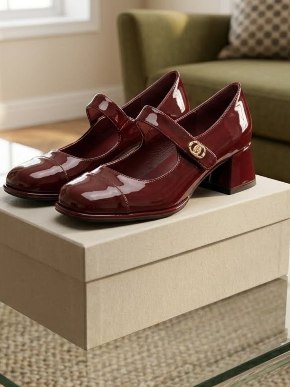 Red Patent Leather Mary Jane Chunky Block Heels